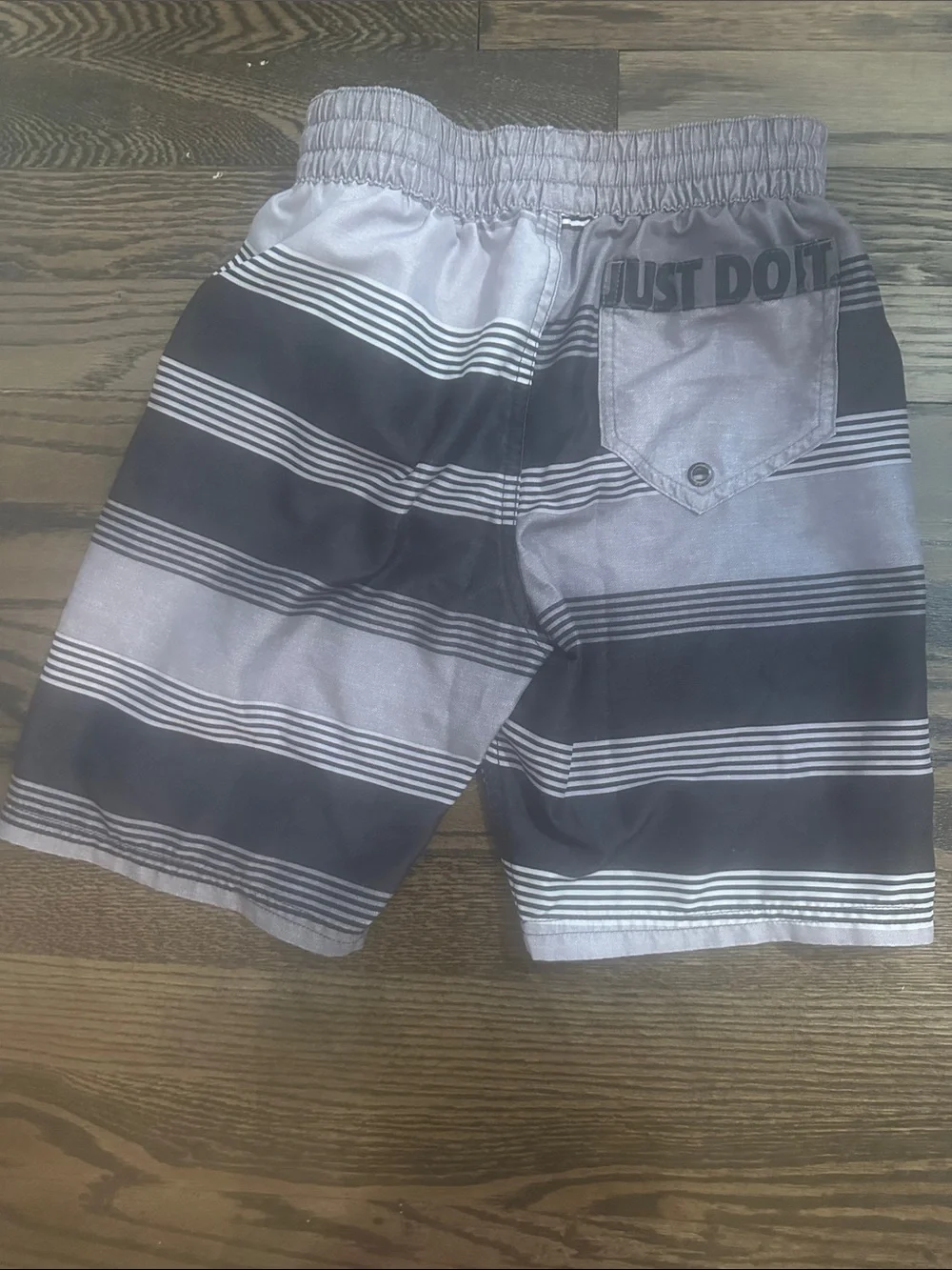 Nike Black and Gray Striped Swim Shorts